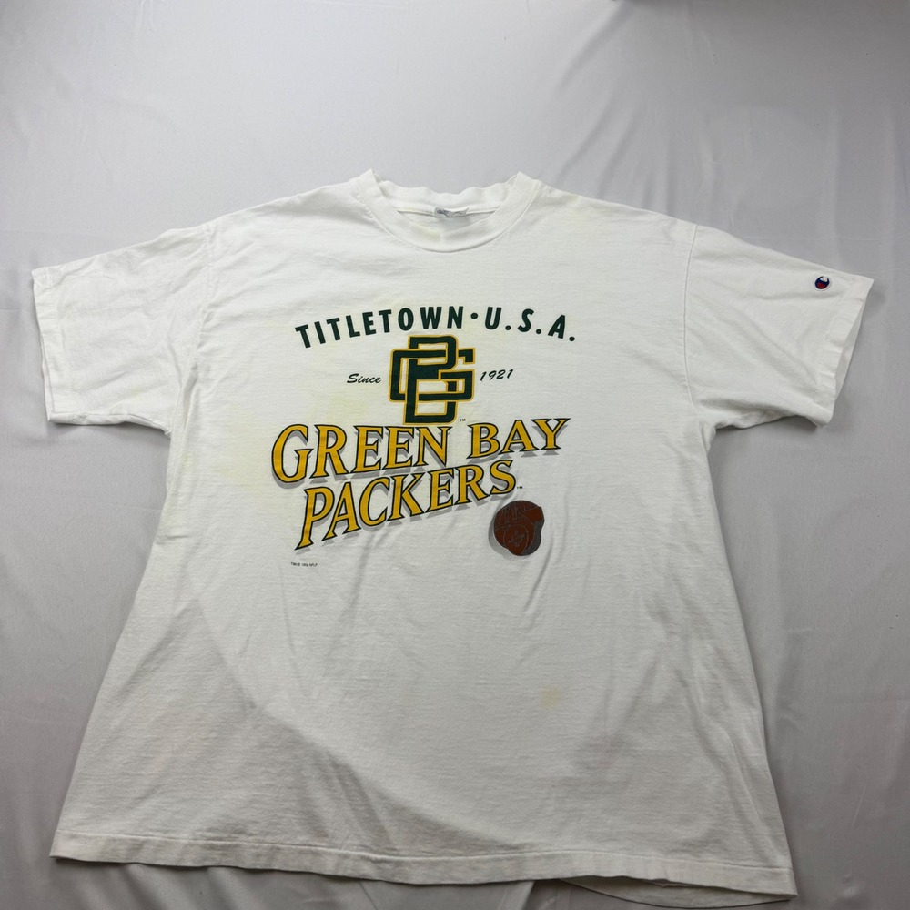 Champion T-Shirt Mens XL White Green Bay Packers Titletown USA 1996 Vintage USA